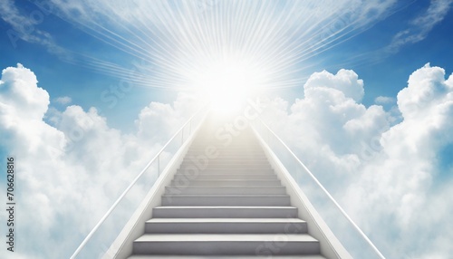 stairway through the clouds to the heavenly light stairway to heaven copyspace generative ai