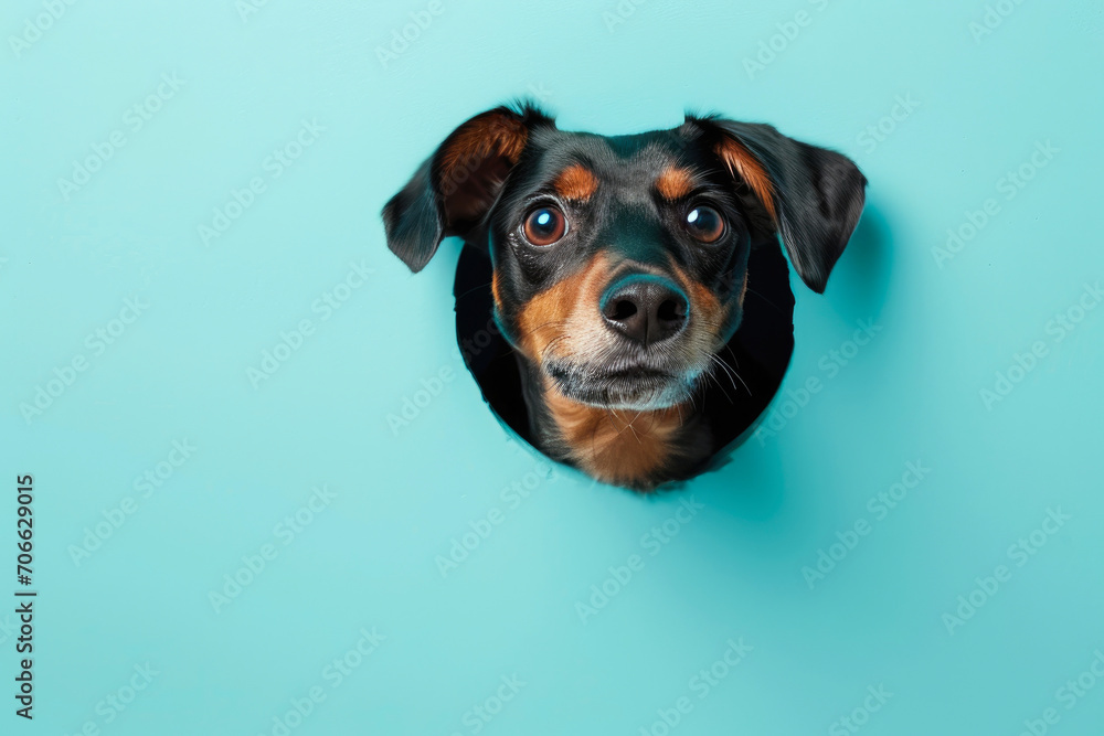 Observant Pooch Framed in Round Opening Observant Pooch Framed in Round Opening