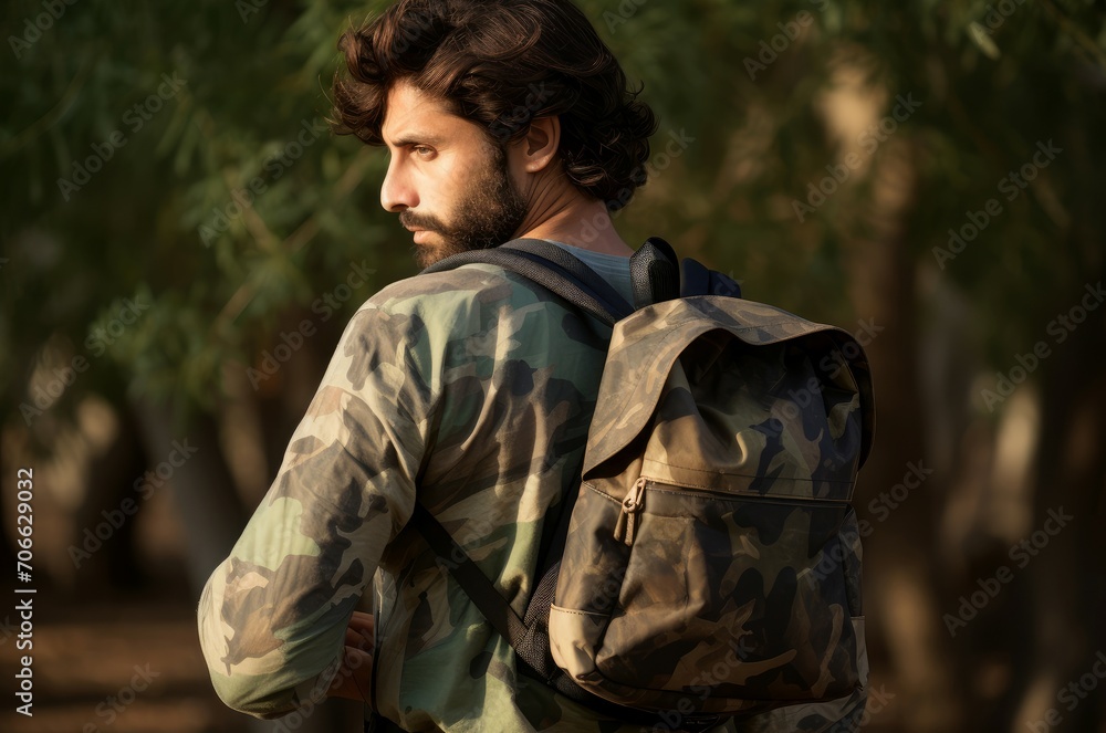 Happy Man smiling backpack. Summer travel. Generate Ai Happy Man smiling backpack. Summer travel. Generate Ai