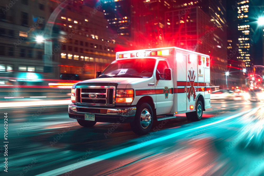 Emergency Response: Speeding Ambulance in Urban Hustle Emergency Response: Speeding Ambulance in Urban Hustle