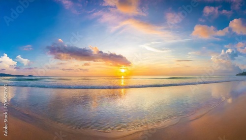 panoramic sea skyline beach amazing sunrise beach landscape panorama tropical beach reflection horizon abstract colorful sunset sky light tranquil relax summer seascape freedom wide angle seascape