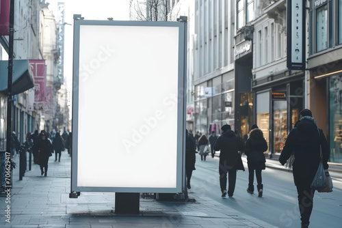 Marketing Opportunity: Vacant White Billboard in Shopping Area