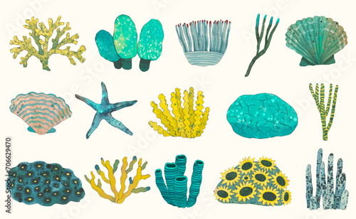 Coral reef. underwater nature vector illustration. watercolor painting.