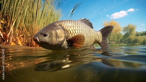 A common carp fish swimming fresh underwater photography Image photo