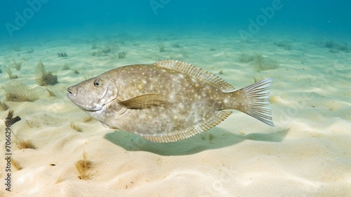 Photographie A flat mature flounder fish swimming underwater photography Image