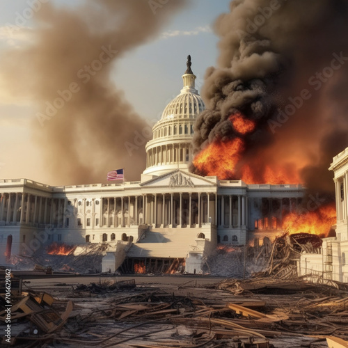 The USA capitol building on fire in washington DC photo