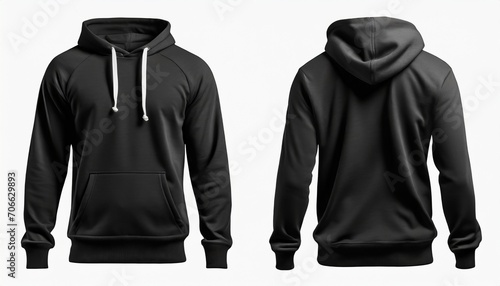 set of black front and back view tee hoodie hoody sweatshirt on background cutout png file mockup template for artwork graphic design