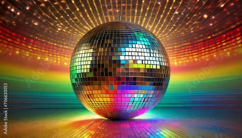 retro disco ball and rainbow color