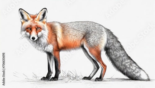 fox sketch hand drawn fox illustration in pencil red fox standing isolated on white background