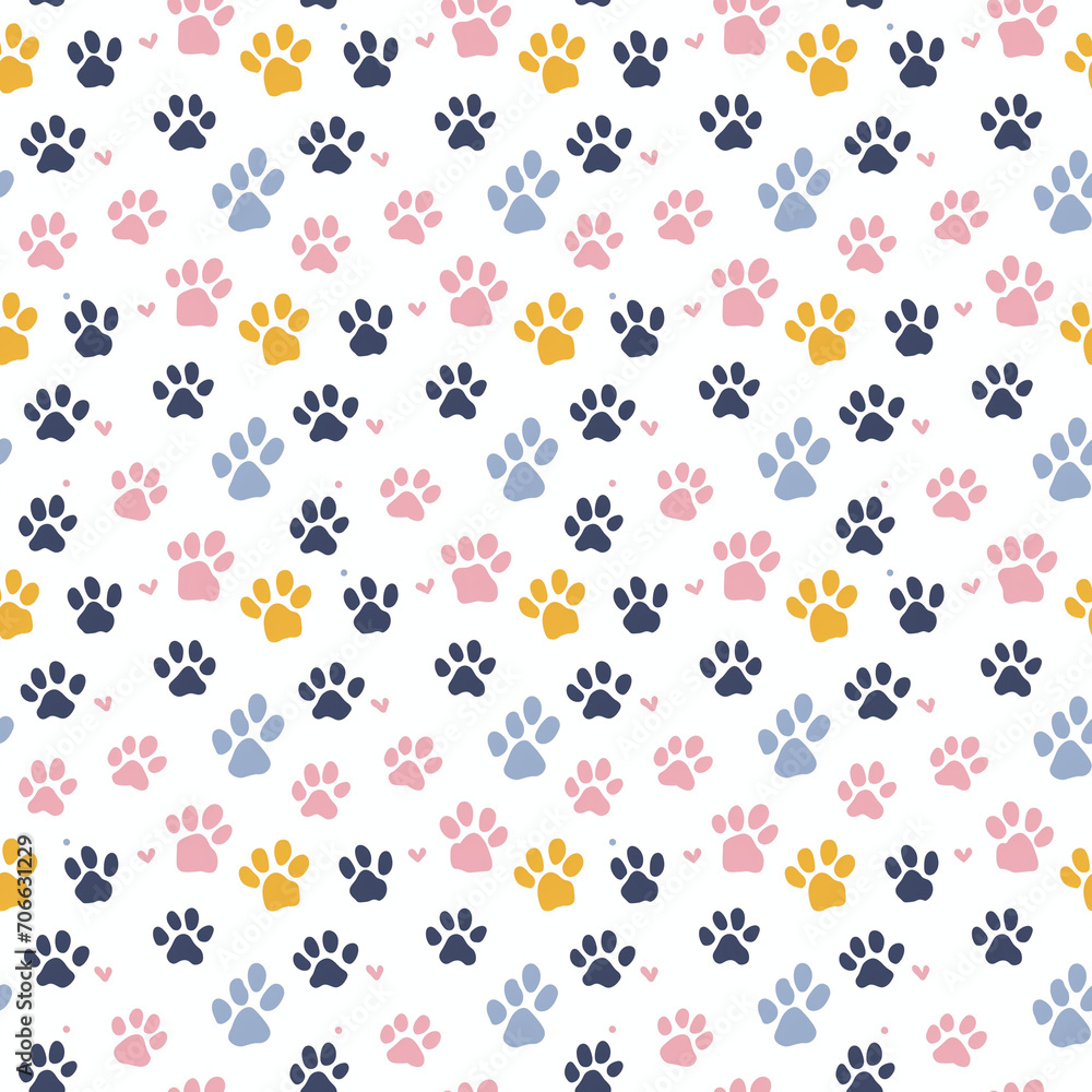 Paw prints seamless pattern. Can be used for gift wrapping, wallpaper, background Paw prints seamless pattern. Can be used for gift wrapping, wallpaper, background
