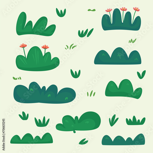 Cartoon Grass Bush and Flower Vector Collection for Kids Drawing Park Illustrations © hackerkuper
