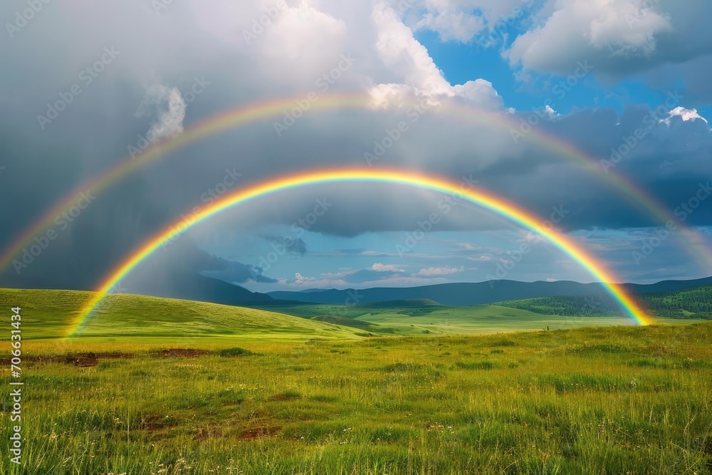 Rainbow arching majestically after a summer rainstorm Rainbow arching majestically after a summer rainstorm