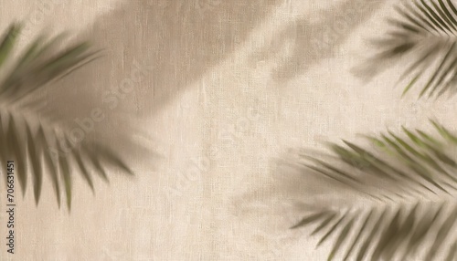 tropical palm leaves blurry sunlight shadows on neutral beige textile aesthetic minimalist summer background