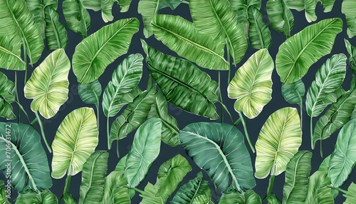 tropical exotic seamless pattern with tropical green palm colocasia banana leaves hand drawing botanical vintage background suitable for making wallpaper printing on fabric wrapping fabric photo