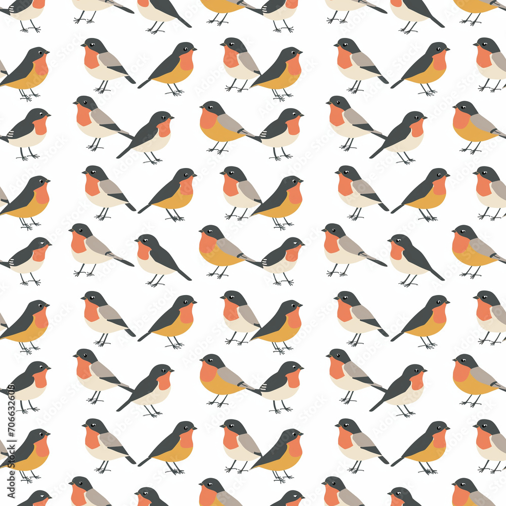 Robins seamless pattern. Can be used for gift wrapping, wallpaper, background Robins seamless pattern. Can be used for gift wrapping, wallpaper, background