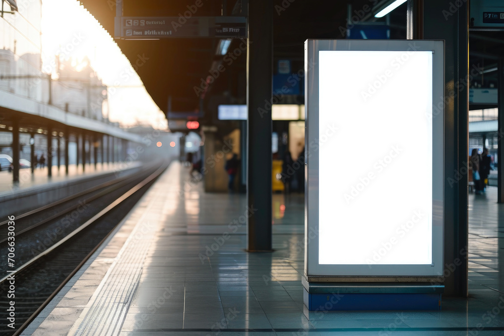 Blank Advertising Panel on Train Station Wall