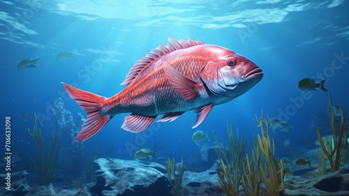 Alfonsino red fish swimming fresh underwater sea ultra HD wallpaper photo