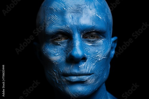 Vibrant Man blue skin face. Skin face yoga. Fictional person. Generate Ai