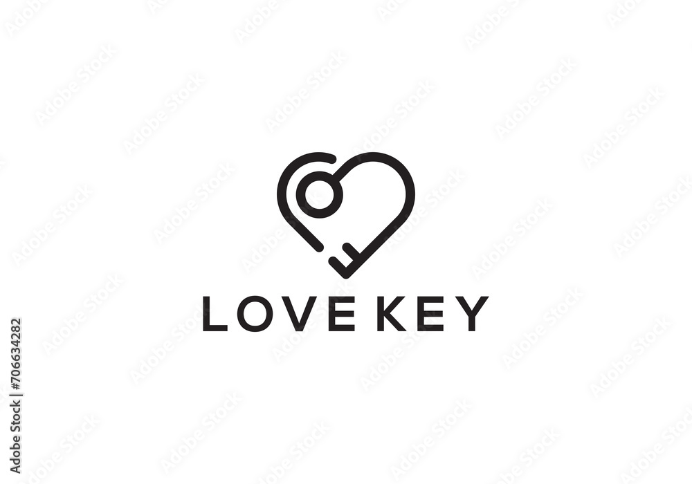 love key logo, heart padlock, romance, dating simple icon design