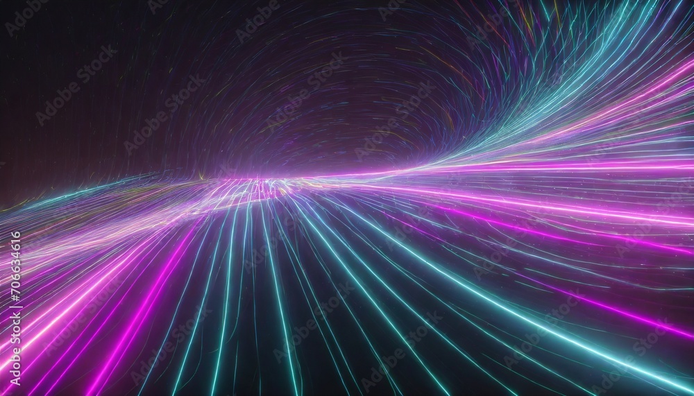 abstraction of lines and rays on a wavy surface 3d illustration beauty of neon lights flow