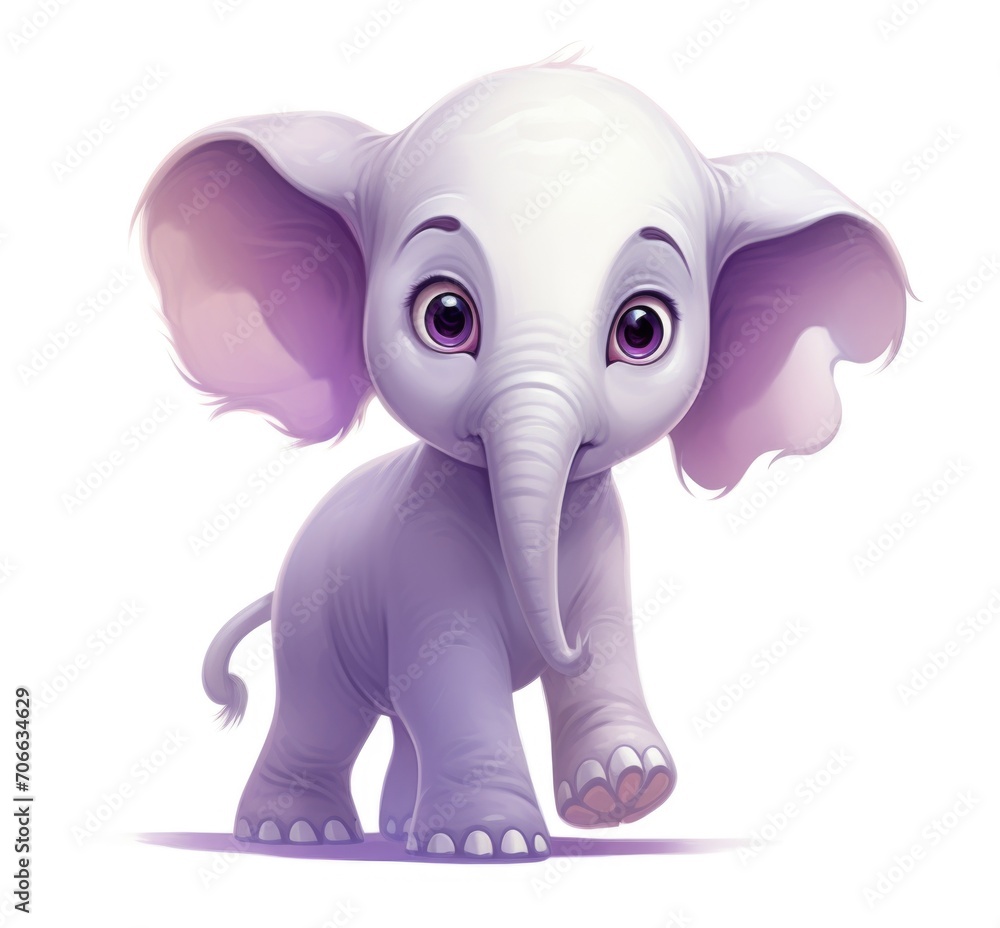 A cute digital art of an animated elephant with oversized ears and expressive eyes, exuding innocence and curiosity.