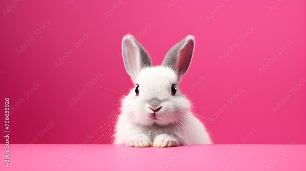 Fluffy Bunny in front of a hot pink Wallpaper. Blank Background with Copy Space Fluffy Bunny in front of a hot pink Wallpaper. Blank Background with Copy Space