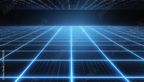 futuristic glowing blue grid platforms in 3d space