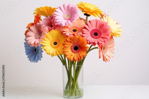 Bouquet of gerbera flower in vase on white background © Alina