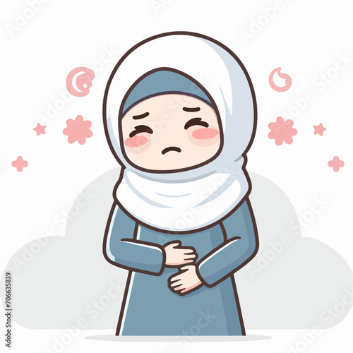 Vector illustration of Muslim woman with stomach ache