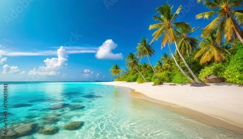 maldives island beach tropical landscape of summer paradise white sand coconut palm trees calm sea bay luxury travel vacation destination exotic beach island amazing nature inspire relaxation
