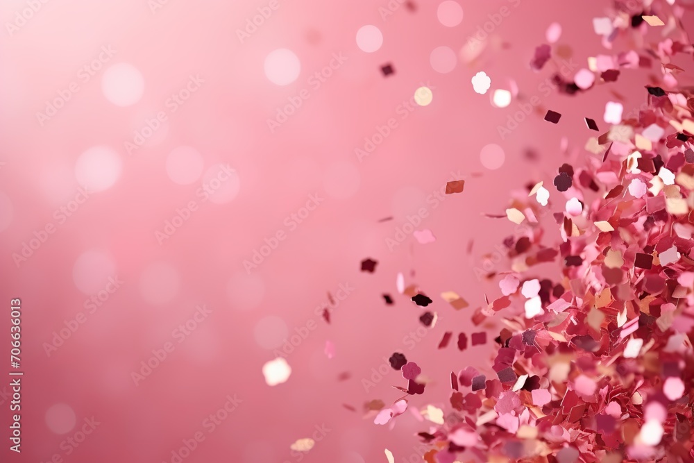 Colorful falling confetti on pink background