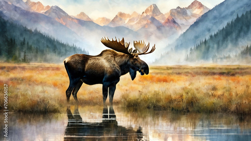 moose, mountains, double exposure