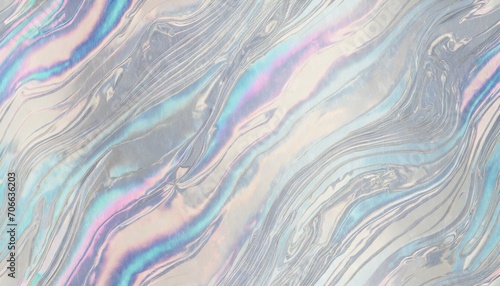 seamless iridescent silver abstract wavy marble or tiger stripe background texture trendy holographic metallic mirror foil pastel prism light effect retro 80s vaporwave mirror foil 3d rendering