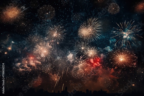 Colorful celebration fireworks on a black sky background