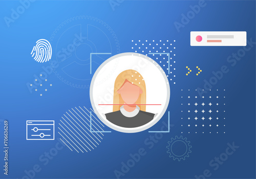 Secured Services with Face Detection Technology and 2 Factor Authentication - Stock Illustration