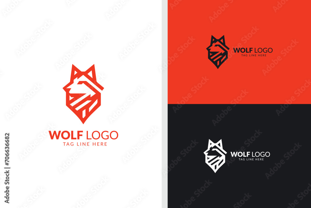 Geometric Wolf Logo Design Presented on White and Black Backgrounds
