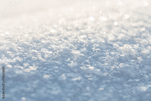 Amazing white snow texture on a sunny day, macro