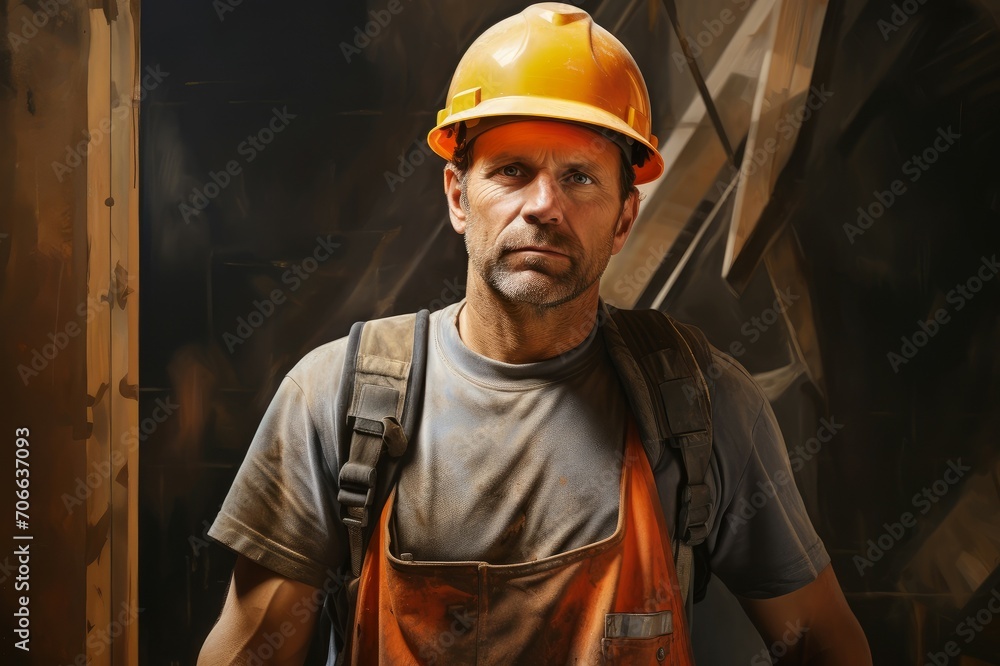 Experienced man construction worker. Adult work guy in service uniform. Generate Ai Experienced man construction worker. Adult work guy in service uniform. Generate Ai