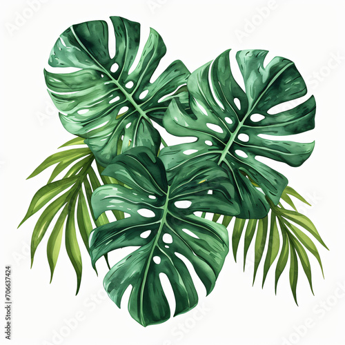 Tropical Elegance  Exotic Leaves Against a Clean White Background - Generative AI