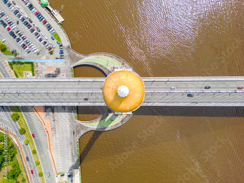 Raja Isteri Pengiran Anak Hajah Saleha Bridge in Bandar Seri Begawan Aerial View. Bandar Seri Begawan, the capital of Brunei Darussalam. Borneo. Southeast Asia. photo