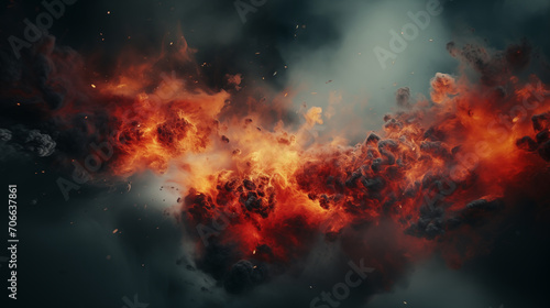 War abstract background with fire smoke and explosions. Ai Generated.  photo