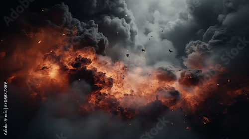 War abstract background with fire smoke and explosions. Ai Generated.  photo