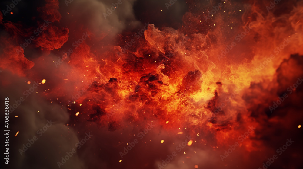 Fototapeta premium War abstract background with fire smoke and explosions. Ai Generated. 