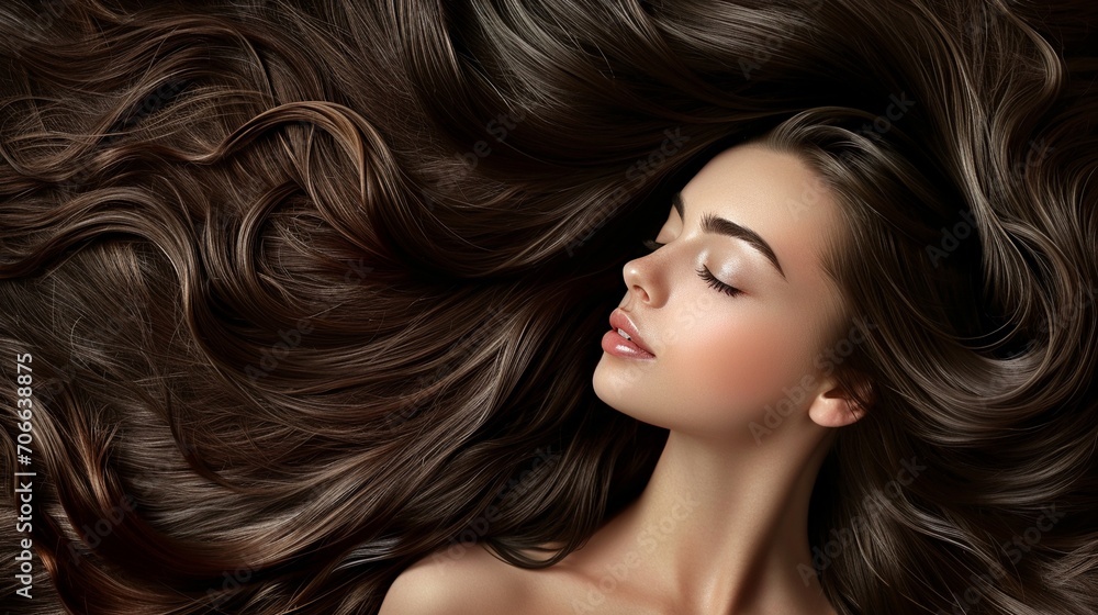 Beautiful Brunette Girl. Healthy Long Hair fully paving the backgrounds, shiny and smooth texture. Beautiful Brunette Girl. Healthy Long Hair fully paving the backgrounds, shiny and smooth texture.