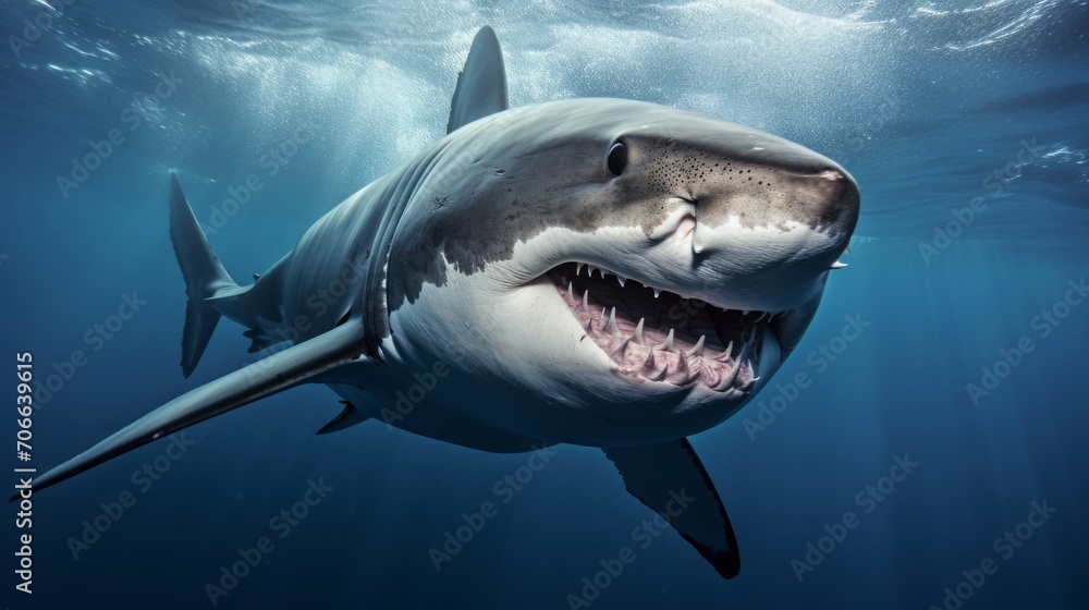 Fototapeta premium Dangerous great white shark in the ocean