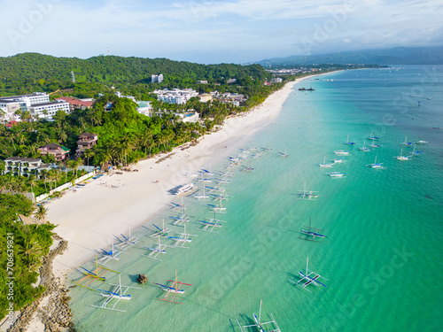Foto Aerial view of Boracay Island, White Beach, Western Visayas, Philippines