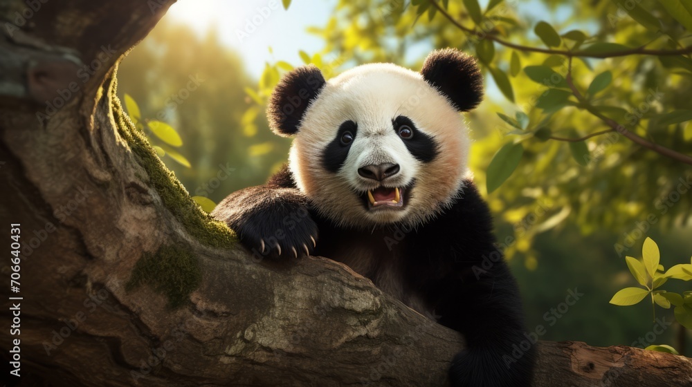 Obraz premium giant panda eating bamboo