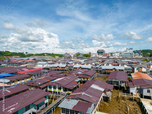 Bandar Seri Begawan floating village. Aerial View. Bandar Seri Begawan, the capital of Brunei Darussalam. Borneo. Southeast Asia.