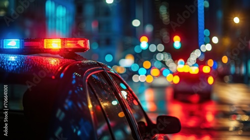 Police lights at night in the city