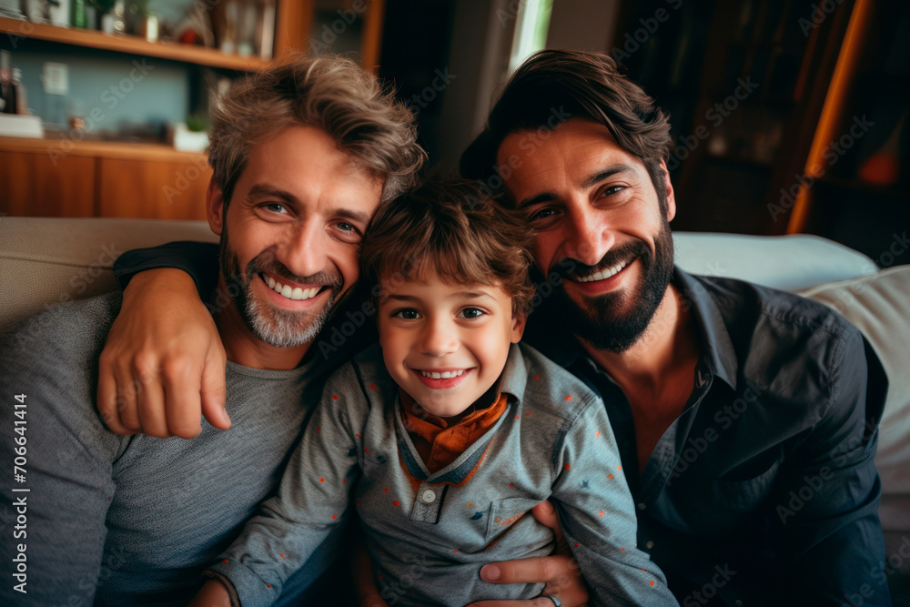 gay parents with their children on the couch at home gay parents with their children on the couch at home